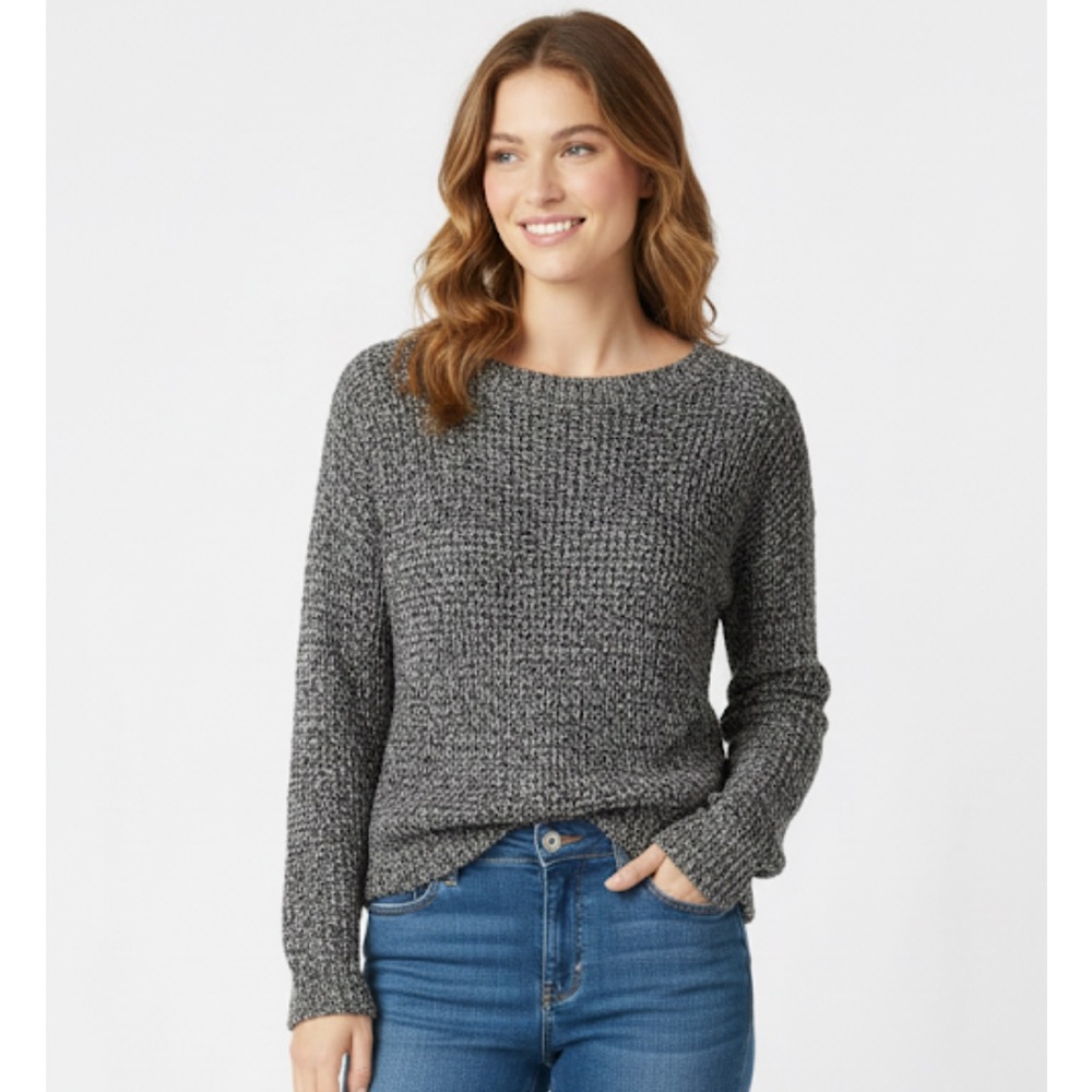 LIZ CLAIBORNE Crocheted Pullover Sweater, Women’s M, Gray Black